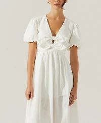 Astr the Label Women's Citrine Puff-Sleeve Linen & Cotton Midi Dress