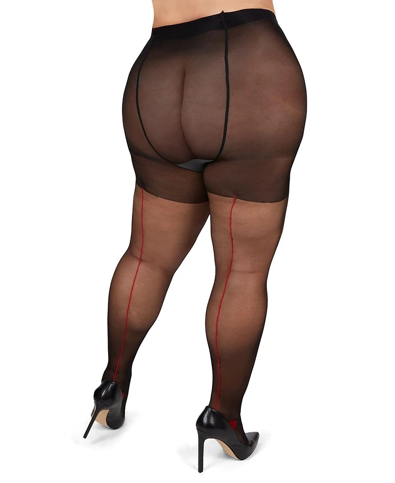MeMoi Plus Size Back Seam/Cuban Heel Curvy Control Top Pantyhose Mm-2618