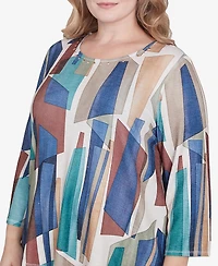 Alfred Dunner Plus Summer Solstice Abstract Stained Glass Crew Neck Top