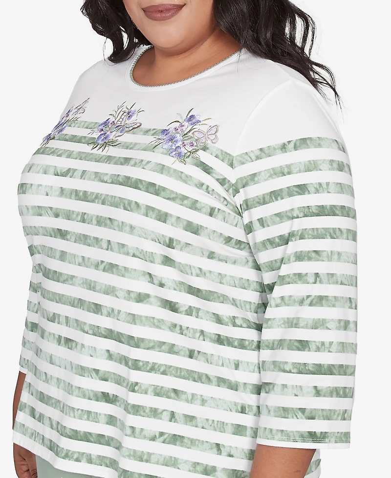 Alfred Dunner Plus Santa Fe Tie Dye Stripe Embroidered Top