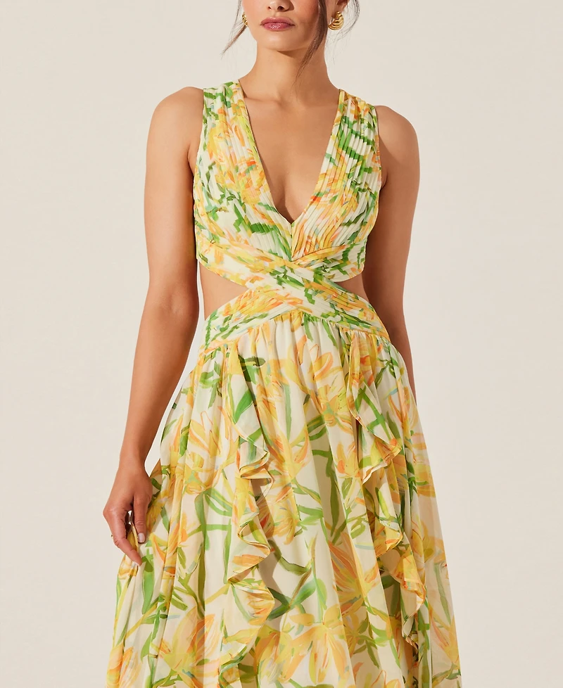 Astr the Label Women's Noya Floral-Print Open-Back Gown