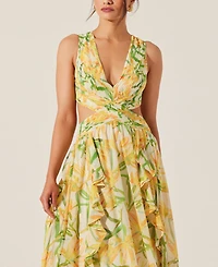 Astr the Label Women's Noya Floral-Print Open-Back Gown