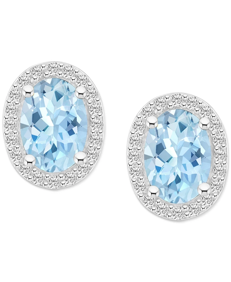 Lab Grown Aquamarine (1-3/5 ct. t.w.) & Created White Sapphire (1/5 Stud Earrings 10k Gold (Available Additional Gemstones)