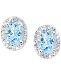 Lab Grown Aquamarine (1-3/5 ct. t.w.) & Created White Sapphire (1/5 Stud Earrings 10k Gold (Available Additional Gemstones)