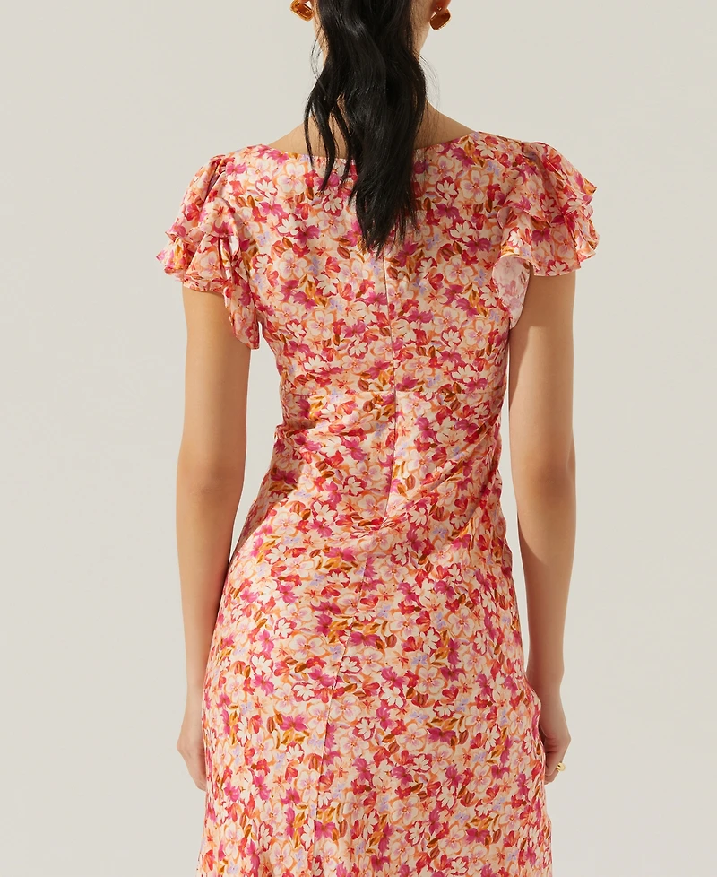 Astr the Label Women's Maisy Floral Print Flutter Sleeve Midi Dress