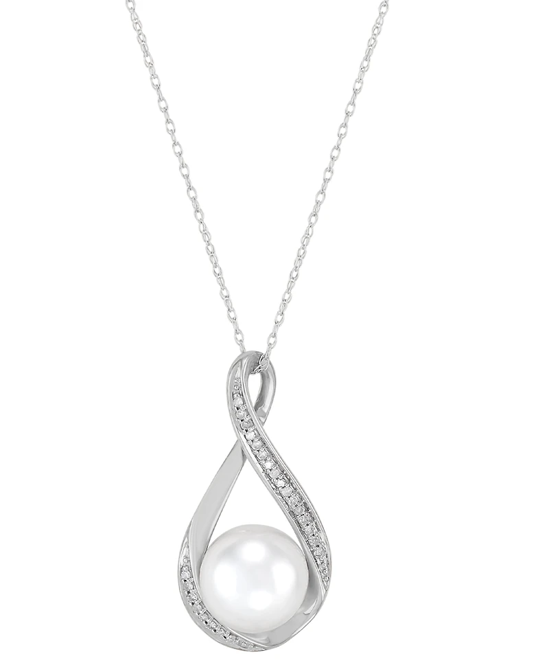 Honora Cultured Freshwater Pearl (9mm) and Diamond Accent Pendant 18" Necklace 14k Gold