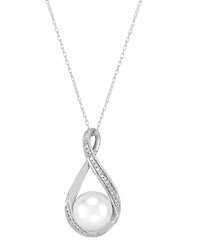 Honora Cultured Freshwater Pearl (9mm) and Diamond Accent Pendant 18" Necklace 14k Gold