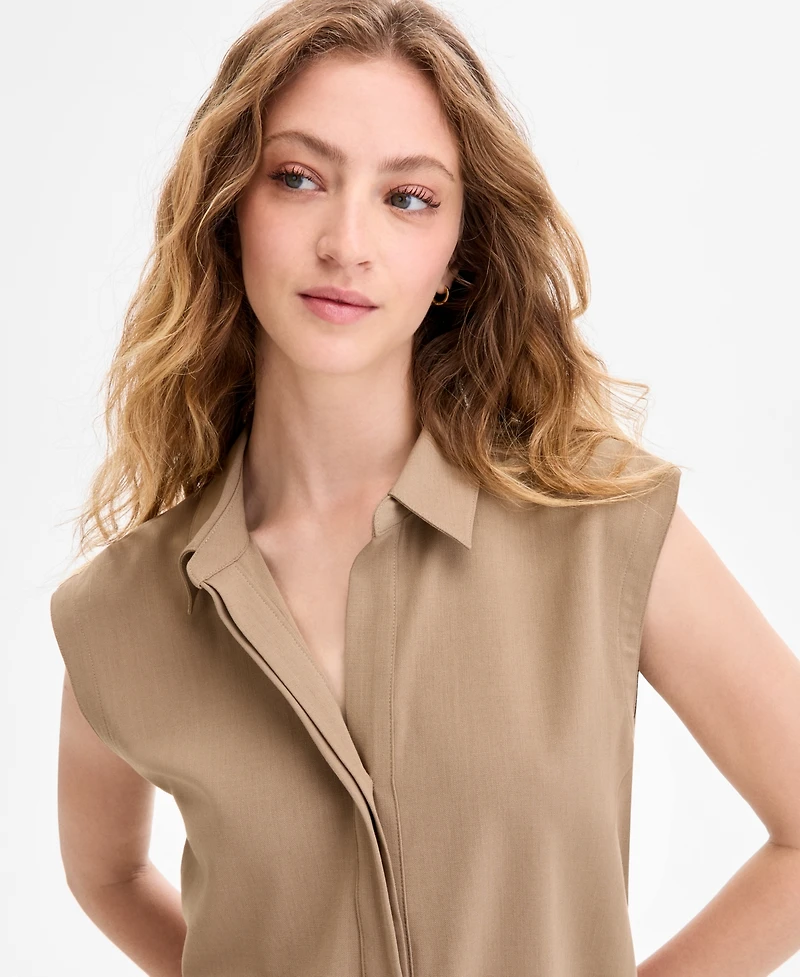 Liverpool Los Angeles Women's Sleeveless Collared Elastic-Back Top