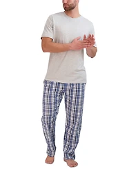 Hanes Men's 2-Pc. Relaxed-Fit Sleep T-Shirt & Stretch Plaid Pajama Pants Set