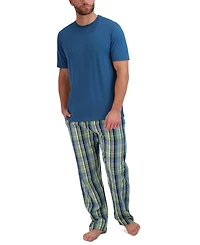 Hanes Men's 2-Pc. Relaxed-Fit Sleep T-Shirt & Stretch Plaid Pajama Pants Set