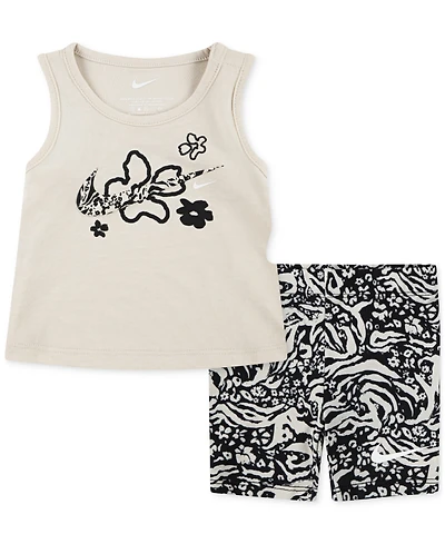 Nike Baby Girls Wild Flower Tank Top & Printed Bike Shorts, 2 Piece Set