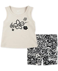Nike Baby Girls Wild Flower Tank Top & Printed Bike Shorts, 2 Piece Set