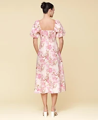 Avec Les Filles Women's Floral-Print Puffed-Sleeve Dress