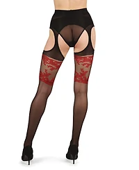 MeMoi Women's Lady Red Suspender 20 Denier Sheer Pantyhose LOV405