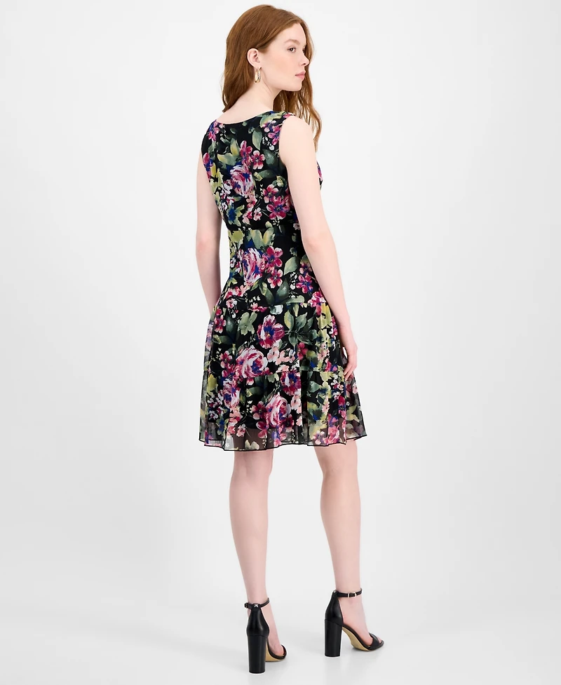 Connected Women's Floral Chiffon Tiered Sheath Dress