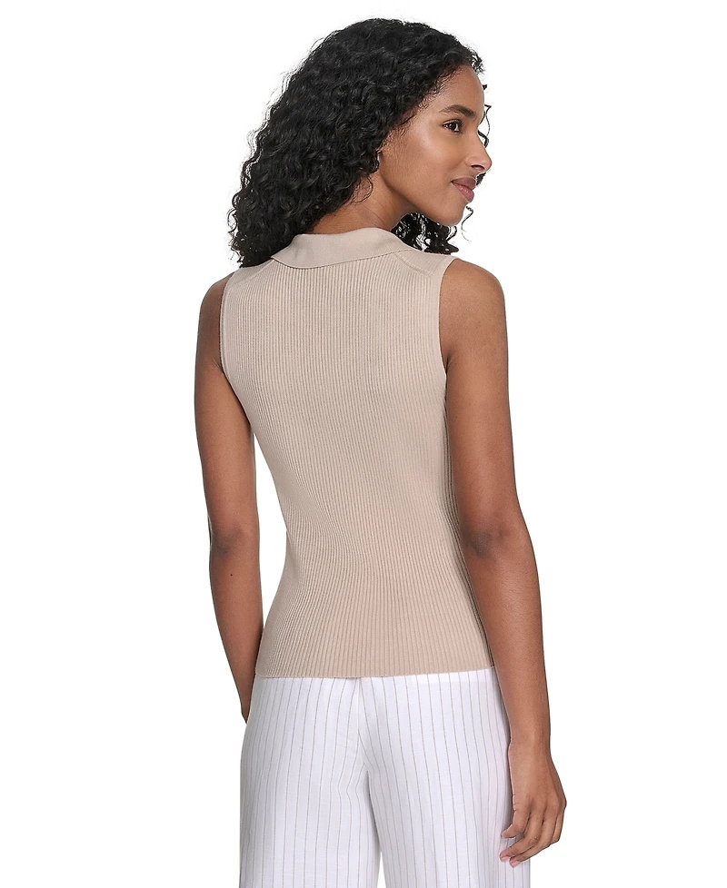 Calvin Klein Women's Sleeveless Collared V-Neck Top