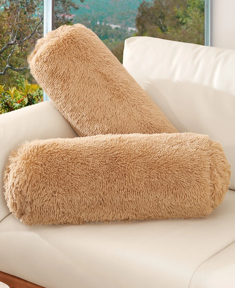 Cheer Collection Shaggy Bolster Decorative Pillow Set, 8" x 24"