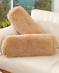 Cheer Collection Shaggy Bolster Decorative Pillow Set, 8" x 24"