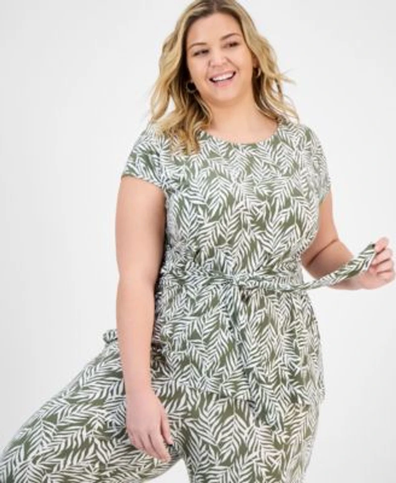 Kasper Plus Size Tie Front Top Wide Leg Pants