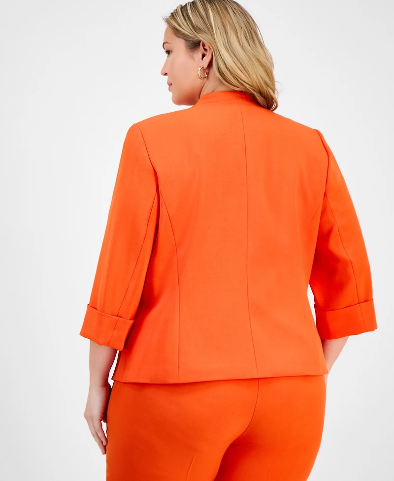 Kasper Plus Size Zip-Pocket Cuffed 3/4-Sleeve Blazer