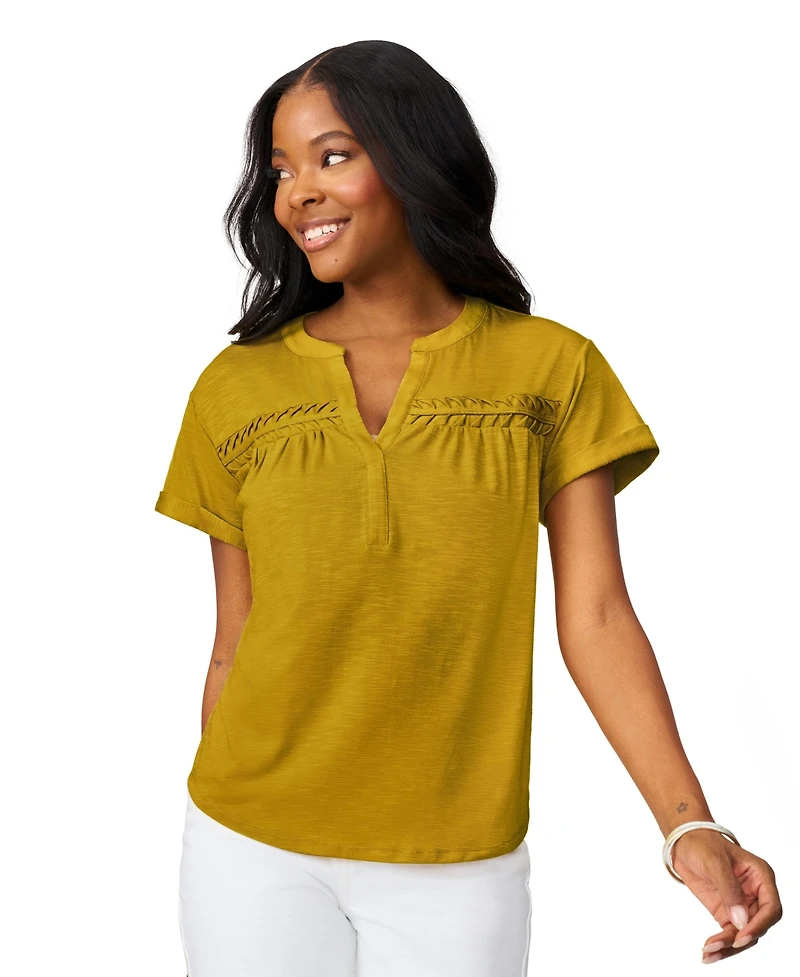 Cable & Gauge Women's Shirred Detail Short Sleeve Top