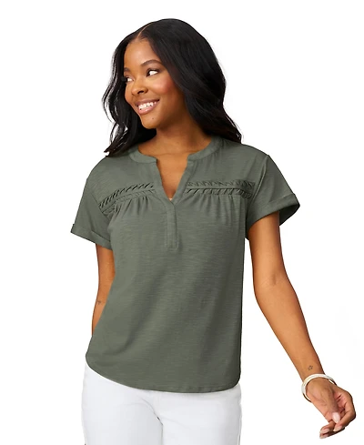 Cable & Gauge Women's Shirred Detail Short Sleeve Top