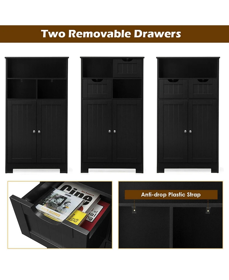 Gymax Bathroom Floor Cabinet Wooden Storage Organizer w/Drawer Doors Espresso
