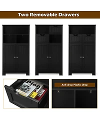 Gymax Bathroom Floor Cabinet Wooden Storage Organizer w/Drawer Doors Espresso