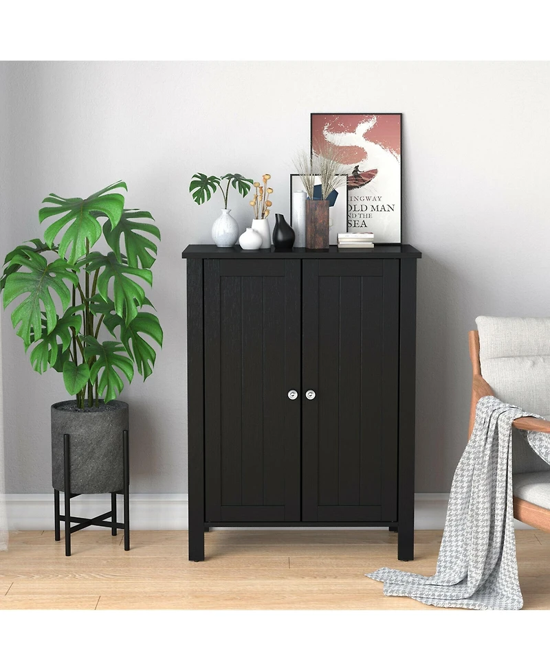 Gymax 2-Door Bathroom Floor Storage Cabinet Space Saver Organizer Grey