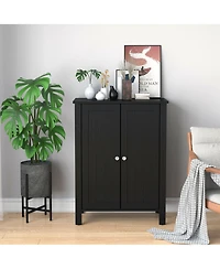 Gymax 2-Door Bathroom Floor Storage Cabinet Space Saver Organizer Grey