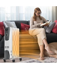 Gymax 1500W Oil Filled Radiator Heater Portable Space Heater w/ 3 Heat Settings