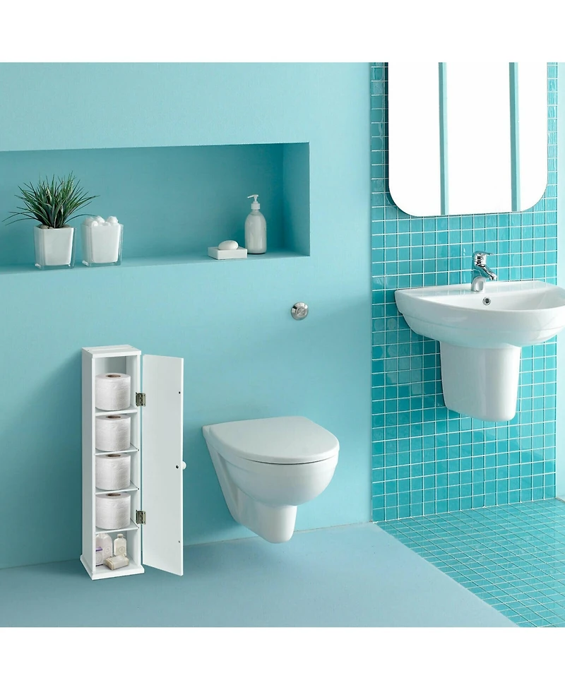 Gymax Toilet Tissue Storage Tower Bathroom Storage Floor Cabinet w/ 4 Shelves