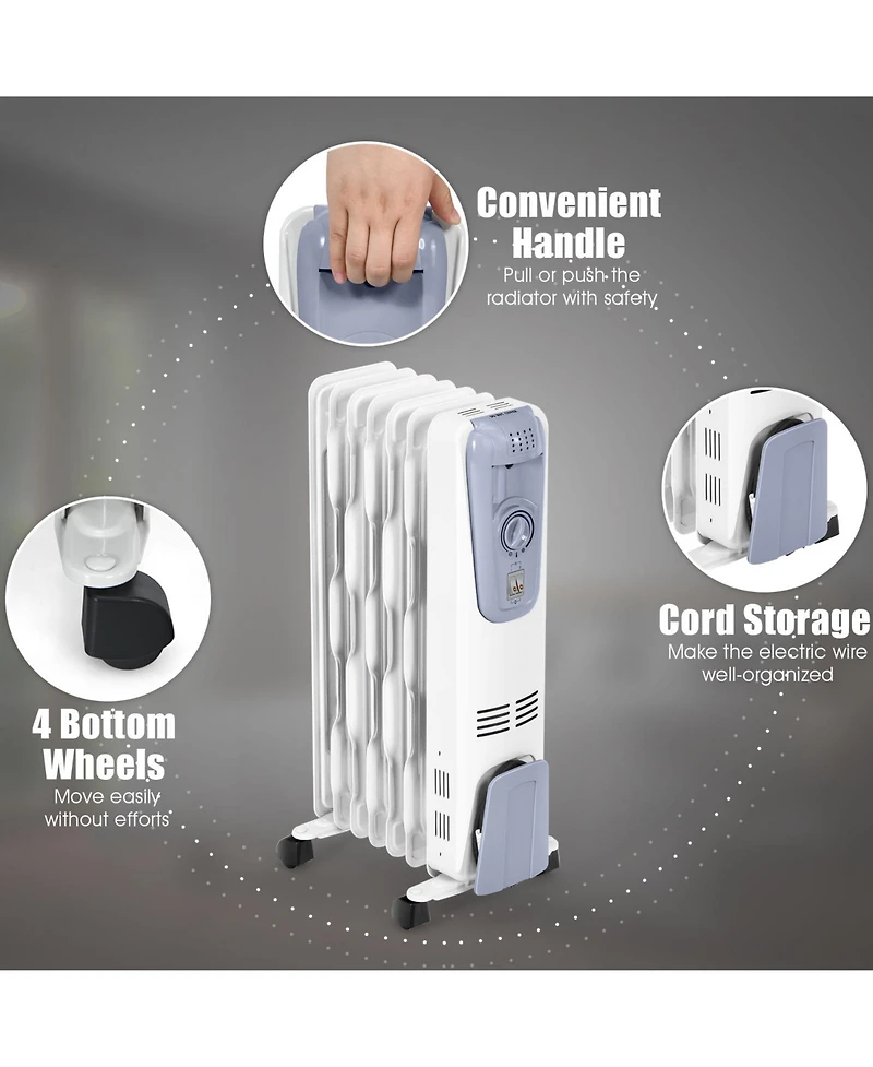 Gymax 1500W Oil Filled Space Heater Radiator w/ Adjustable Thermostat Home Office
