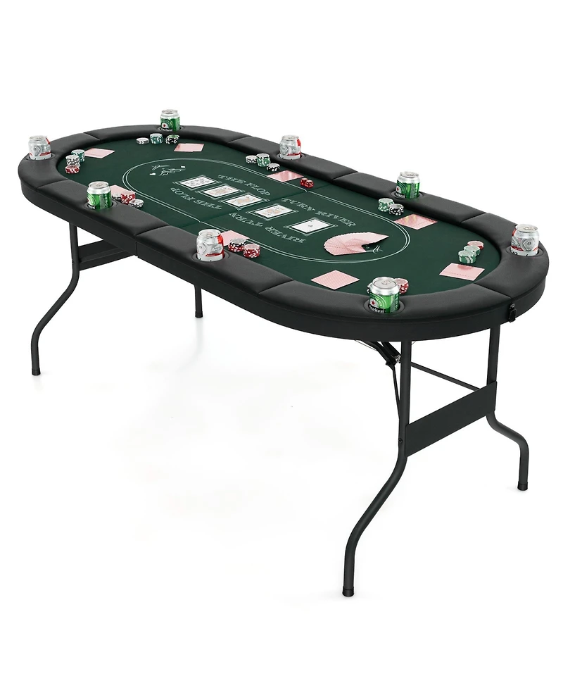 Foldable Poker Table for 8 Players Portable Oval Card Board Game Table