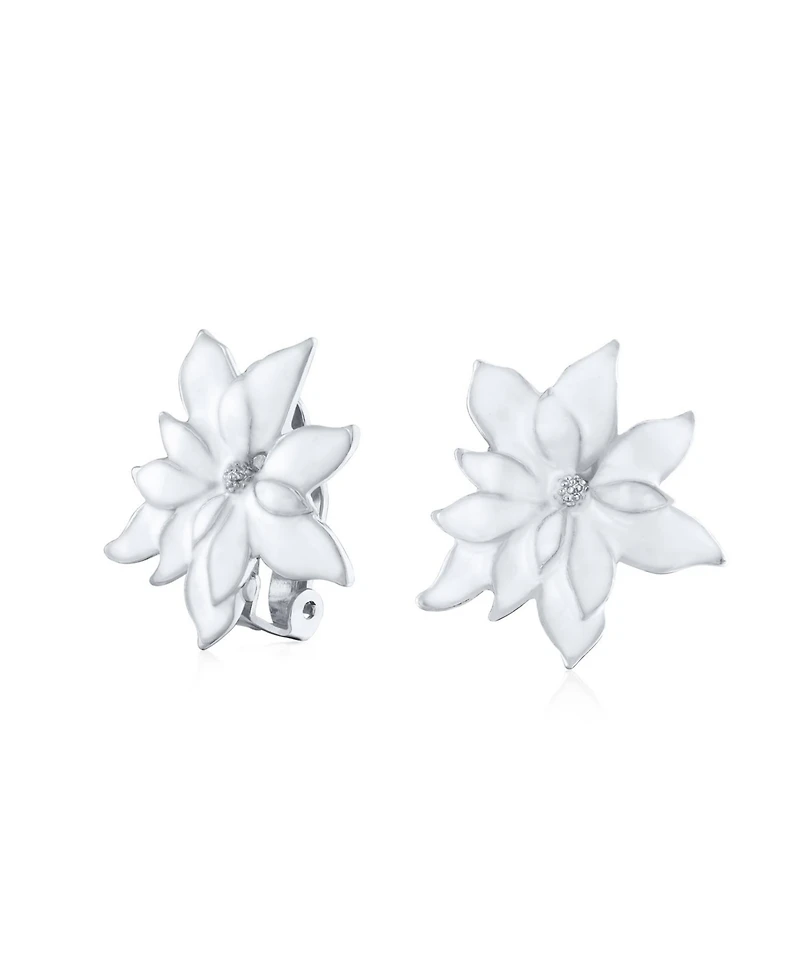 Bling Jewelry Large Statement Poinsettia Brooch Clip-On Earrings Set White Red Enamel Jewelry