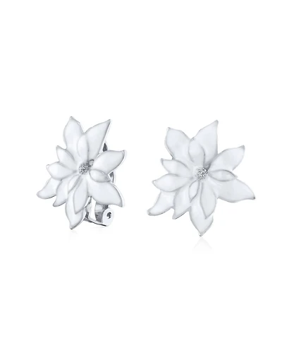 Bling Jewelry Large Statement Poinsettia Brooch Clip-On Earrings Set White Red Enamel Jewelry