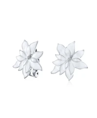 Bling Jewelry Large Statement Poinsettia Brooch Clip-On Earrings Set White Red Enamel Jewelry