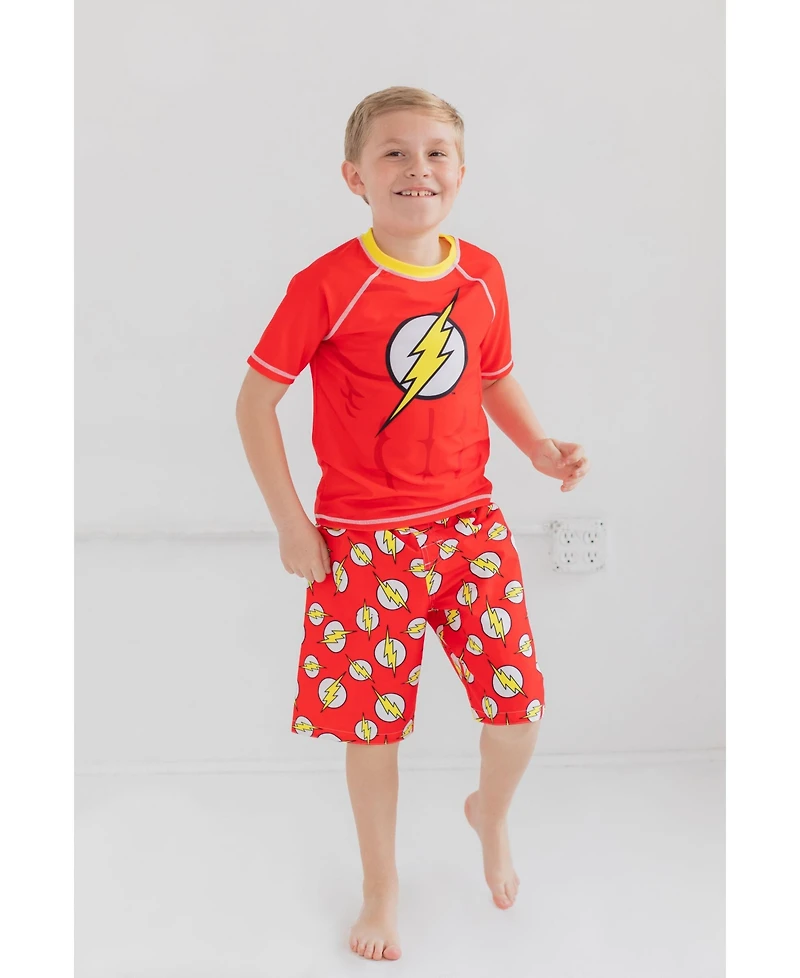 Justice League Toddler Boys Rash Guard and Swim Trunks Outfit Set