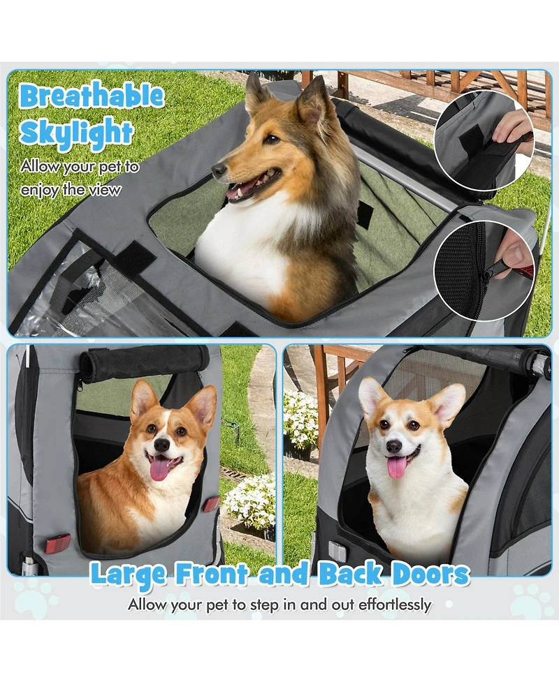 Foldable Dog Bike Trailer with 3 Entrances – Durable Pet Cart for Traveling and Cycling