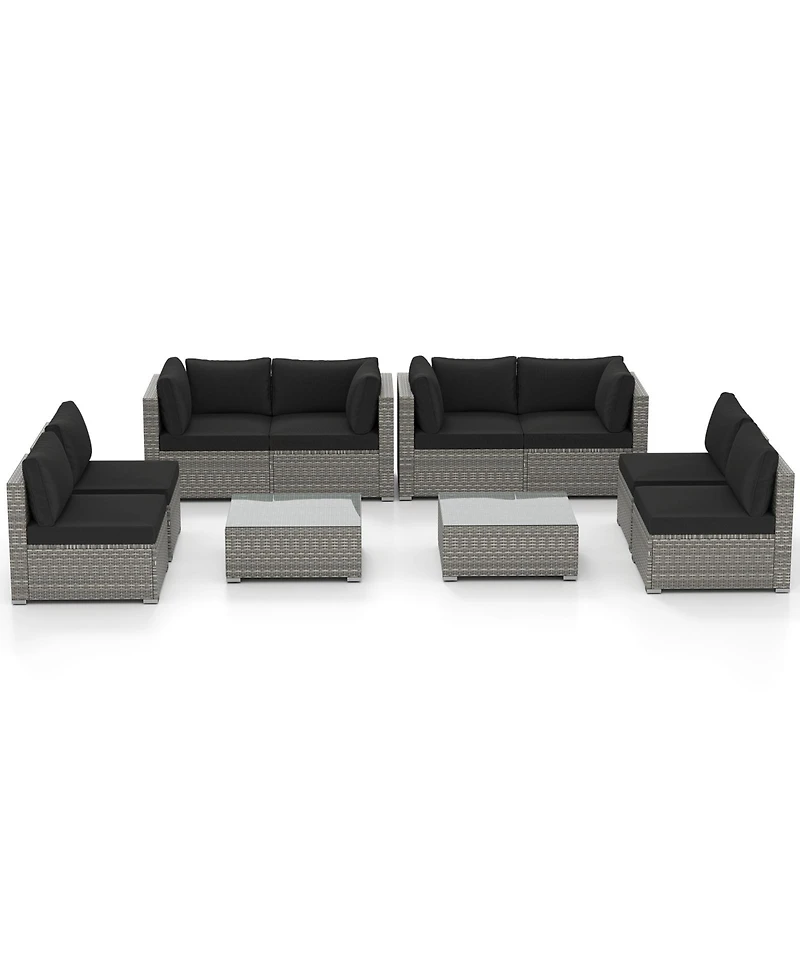 Gymax 10PCS Sectional Sofa Couch Pe Rattan Conversation Set
