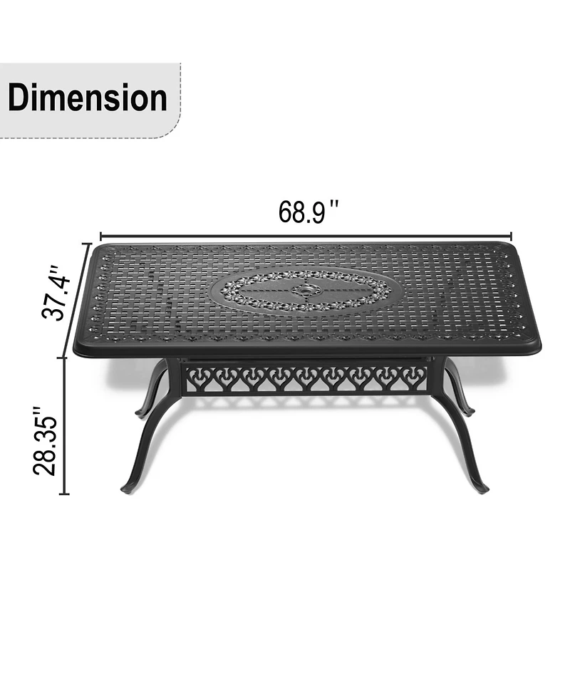 Streamdale 68.9W 37.4-inch Cast Aluminum Patio Dining Table With Black Frame and Umbrella Hole