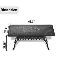 Streamdale 68.9W 37.4-inch Cast Aluminum Patio Dining Table With Black Frame and Umbrella Hole