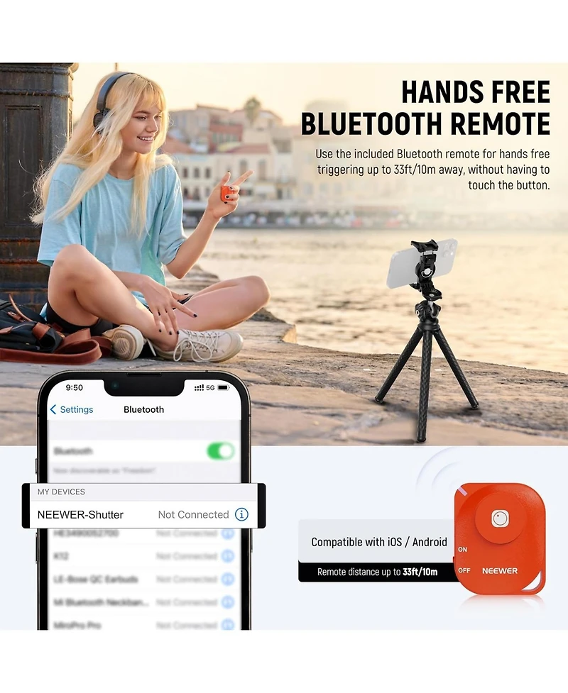 Neewer Flexible Tripod with Remote, Mini Camera Phone Tripod Stand Vlog Selfie Stick with Phone Holder & Action Camera Adapter Compatible with GoPro I