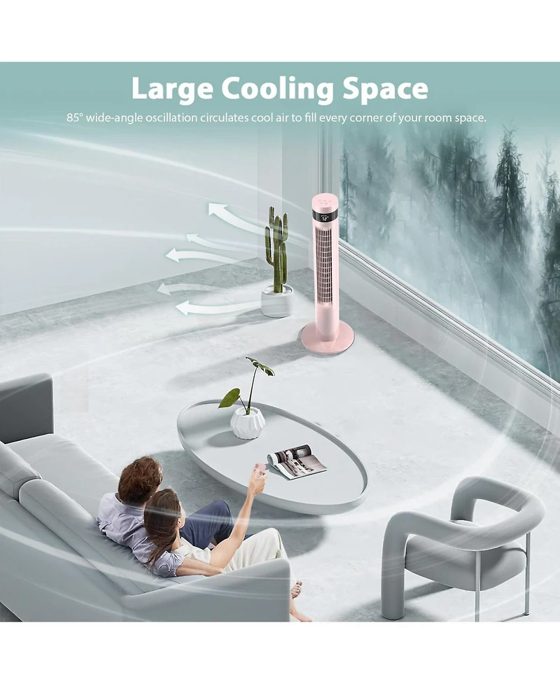 Antarctic Star Tower Fan Portable Electric Oscillating Fan Quiet Cooling Remote Control Standing Bladeless Floor Fans 3 Speeds Wind Modes Timer Bedroo