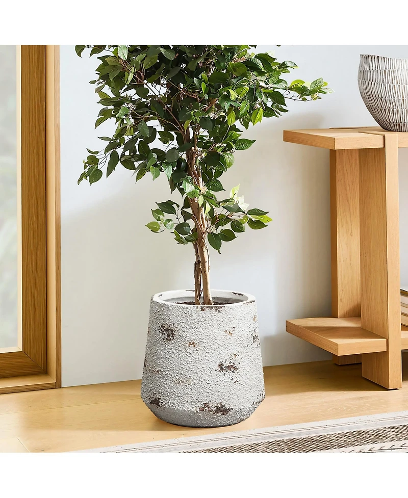 LuxenHome Rustic Off White with Brown Accents -Inch Tall Round MgO Planter