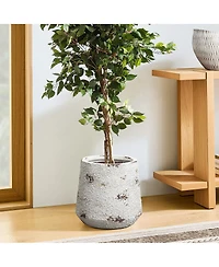 LuxenHome Rustic Off White with Brown Accents -Inch Tall Round MgO Planter