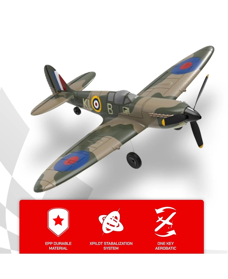Volantexrc 4-ch Spitfire One Key Remote Control Plane Ultralight Design with Xpilot Stabilization, Gyroscope, and 3 Level Control, Camouflage