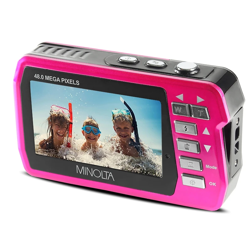 Minolta MN40WP 48MP Qhd Dual Lcd Screen Waterproof Camera, Pink