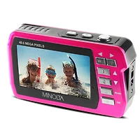 Minolta MN40WP 48MP Qhd Dual Lcd Screen Waterproof Camera, Pink