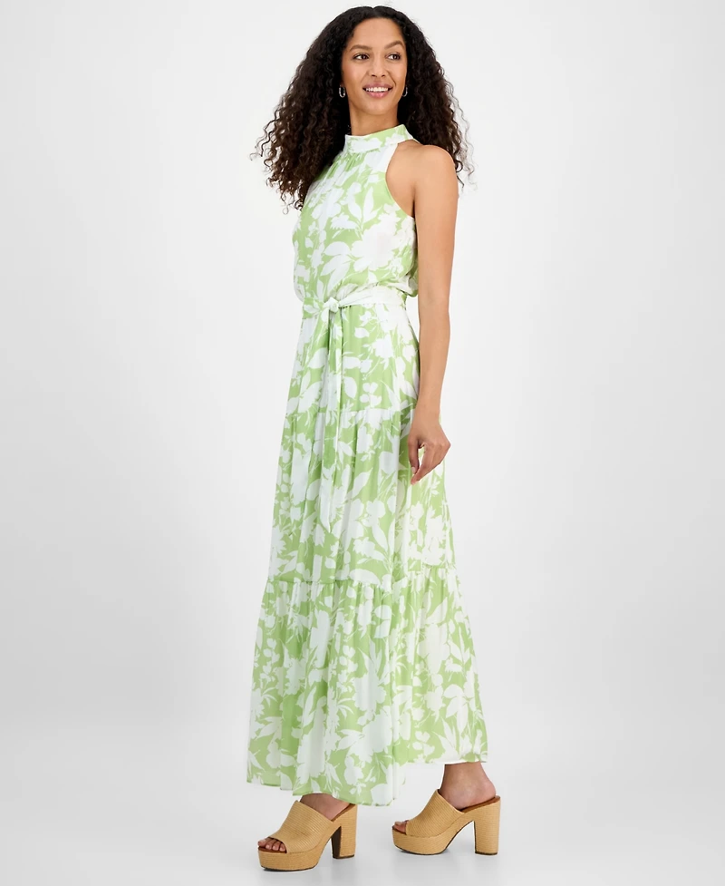 julia jordan Women's High-Neck Sleeveless Tie-Waist Dress